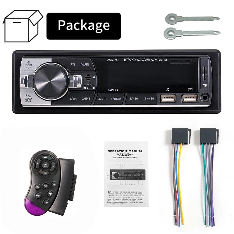 Hippcron Car Radio Bluetooth Stereo Audio Player FM USB TF AUX Input Support Steering Wheel Controller 12v Universal