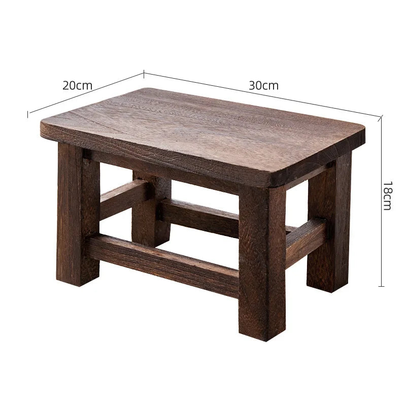 All Solid Wood Small Stool, Retro Shoe Changing Stool, Coffee Table Stool, Paulownia Small Bench