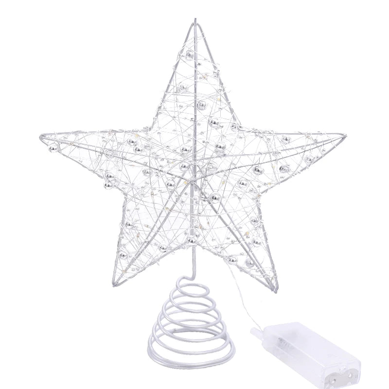 Christmas Tree Star Top with Pearl Wire LED Lights Gold and Silver Christmas Tree Decoration New Year Home Decor Natal Noel 2026