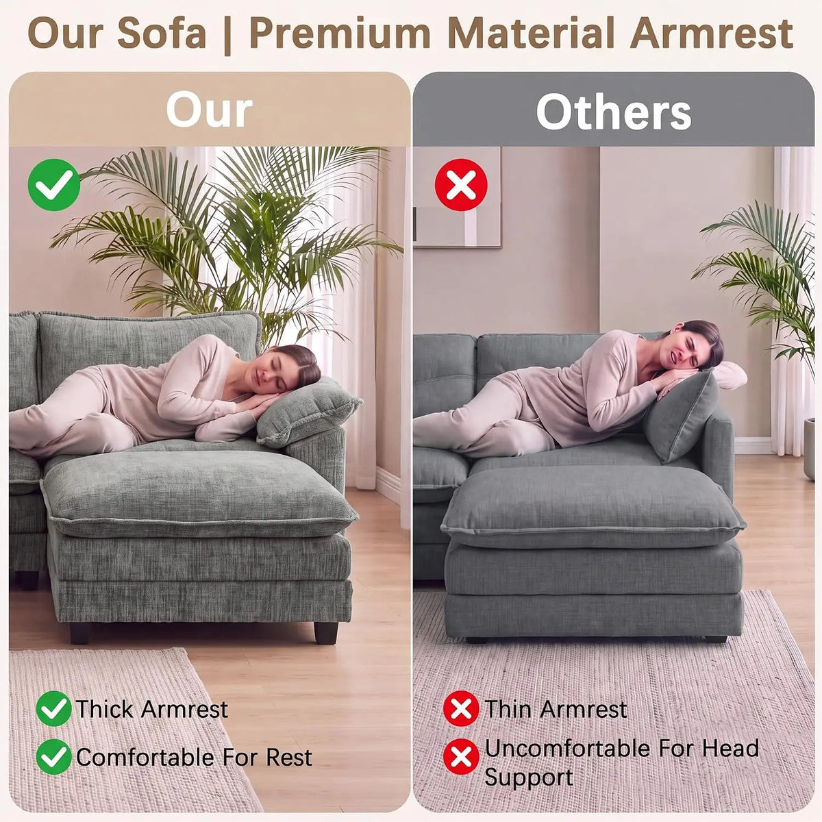 Comfy Chenille, Movable Ottoman, 30" Deep Seat, Washable Cover, Sturdy Frame, High-Density Foam, Easy Assembly, Customized