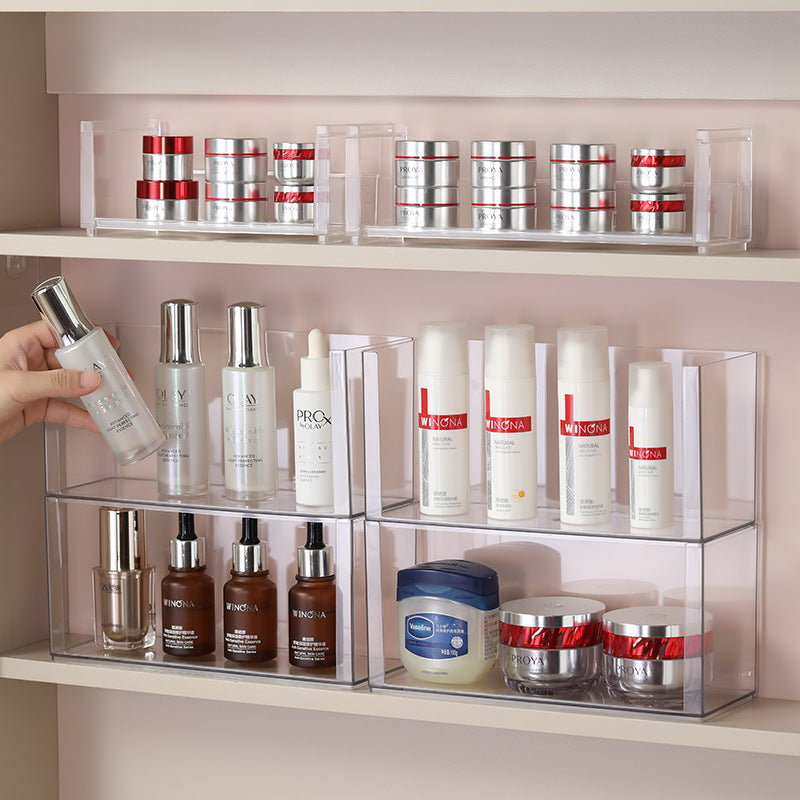 Mirror Cabinet Cosmetic Storage Box Transparent Dormitory Hand-held Display Shelf Stackable Office Desktop Document Fit Rack