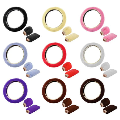 Universal Soft Warm Car Steering Wheel Cover Gearshift Handbrake Cover Plush Thick Protector Car Interior Decoration
