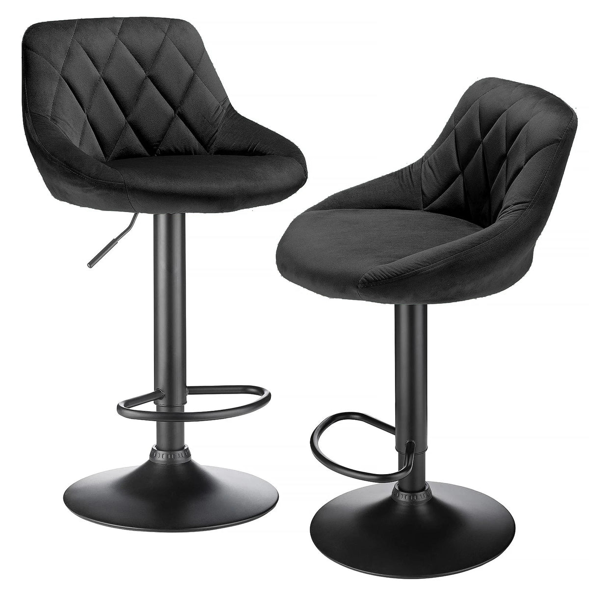 2-piece bar stool set, kitchen stool, upholstered bar stool, swivel bar stool height adjustable 85-105 cm, velvet seat, metal ba
