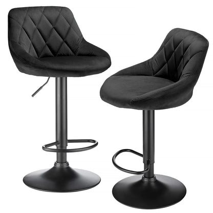 2-piece bar stool set, kitchen stool, upholstered bar stool, swivel bar stool height adjustable 85-105 cm, velvet seat, metal ba