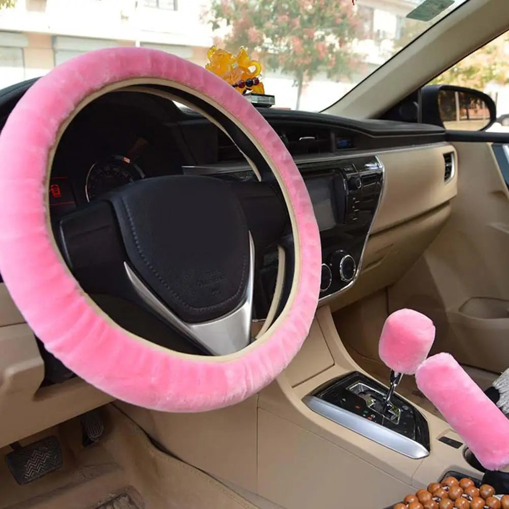 Universal Soft Warm Car Steering Wheel Cover Gearshift Handbrake Cover Plush Thick Protector Car Interior Decoration