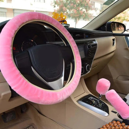 Universal Soft Warm Car Steering Wheel Cover Gearshift Handbrake Cover Plush Thick Protector Car Interior Decoration