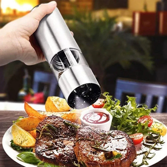 Electric Salt Pepper Grinder Set One Handed Operation Stainless Steel