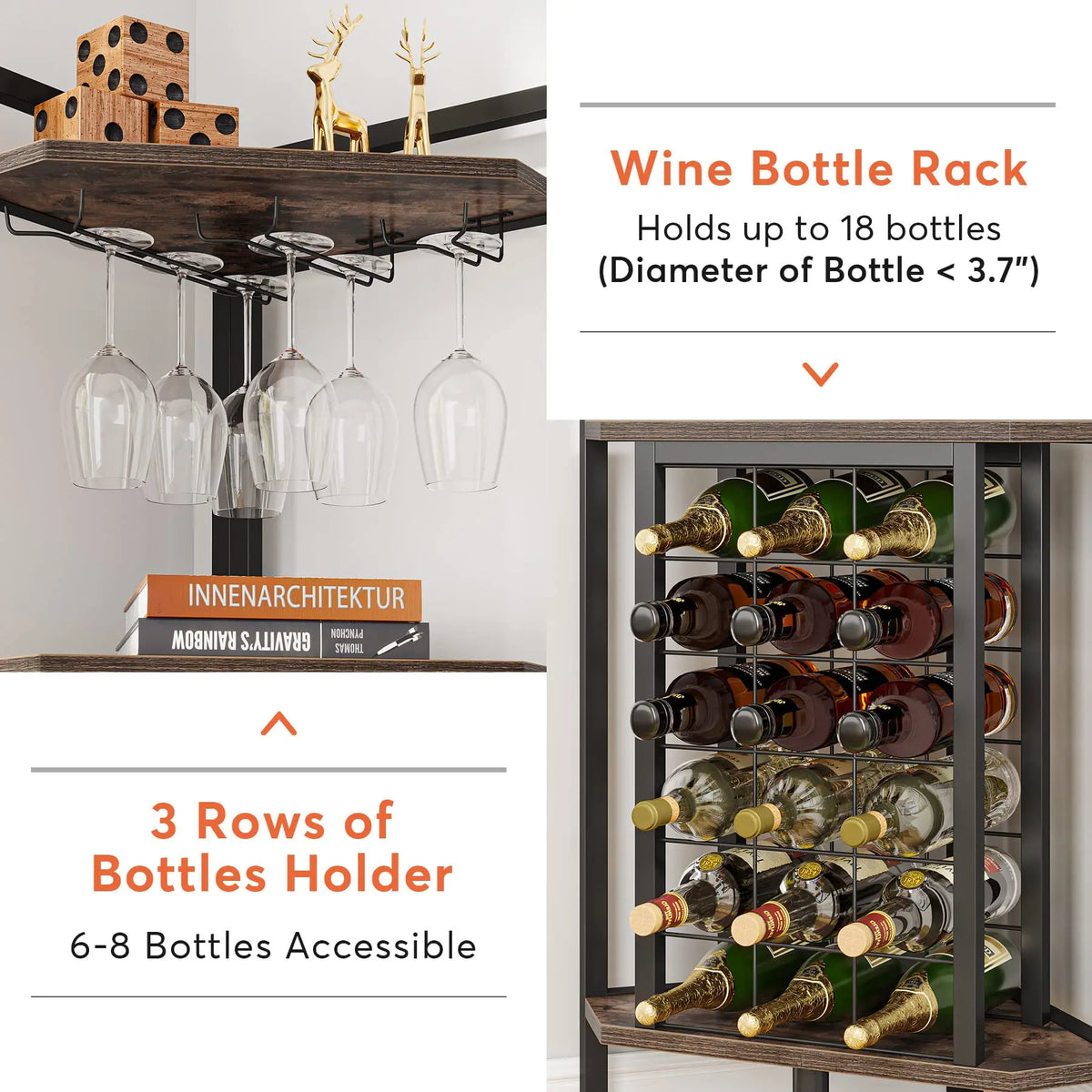 Tribesigns Wine Rack Bar Cabinet 4 Tier Corner Shelf with Glass Holder