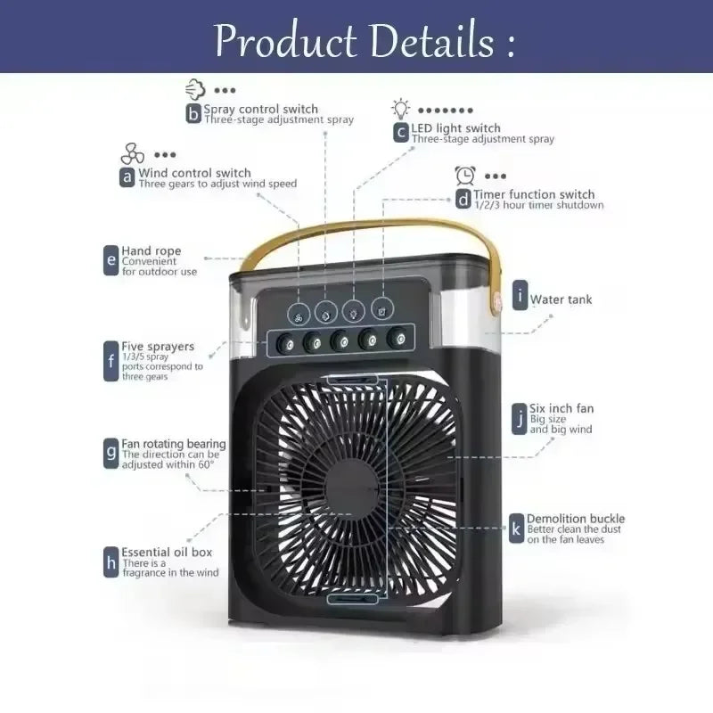 Fan Portable Air Cooler Conditioner Humidifier with 500mL Water