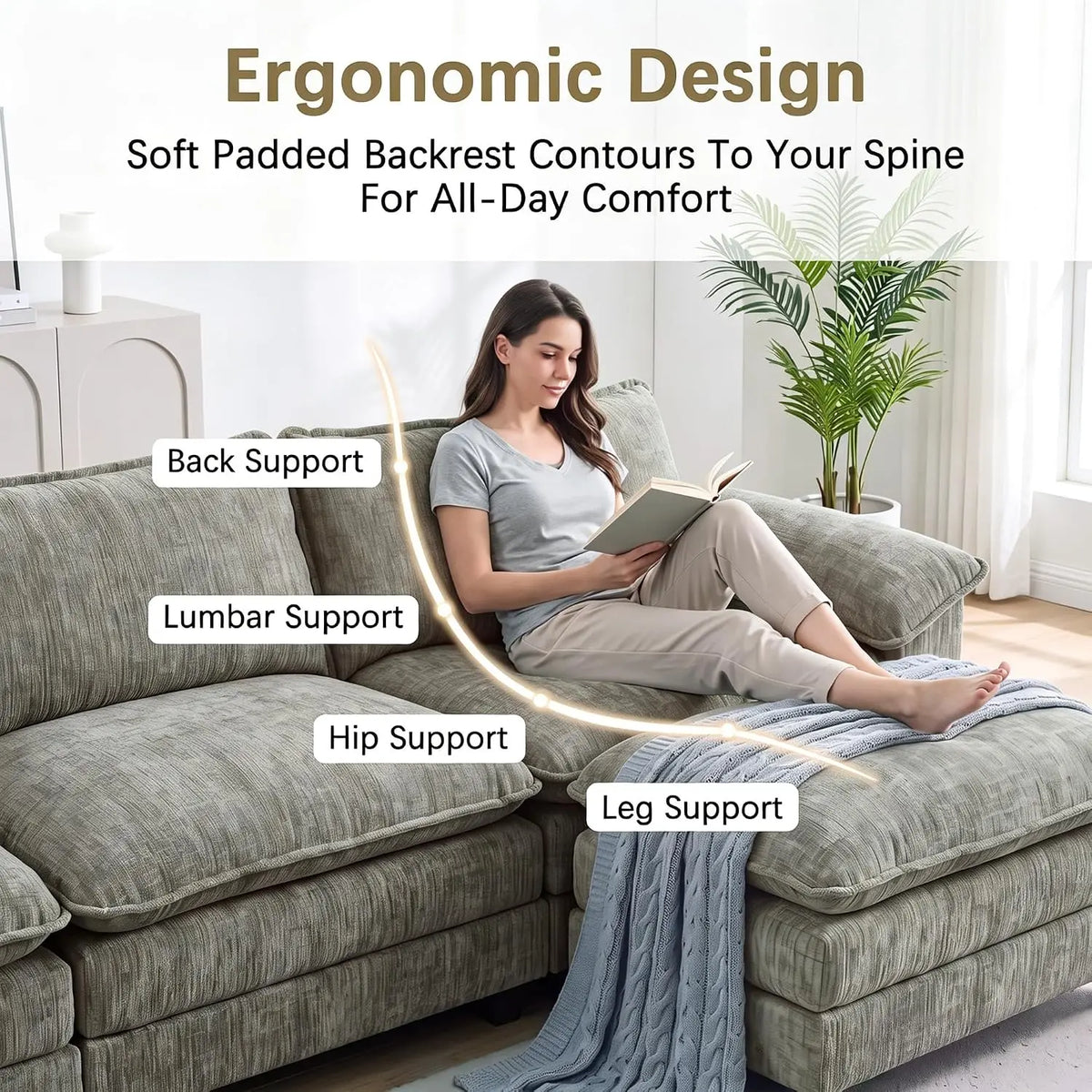 Comfy Chenille, Movable Ottoman, 30" Deep Seat, Washable Cover, Sturdy Frame, High-Density Foam, Easy Assembly, Customized