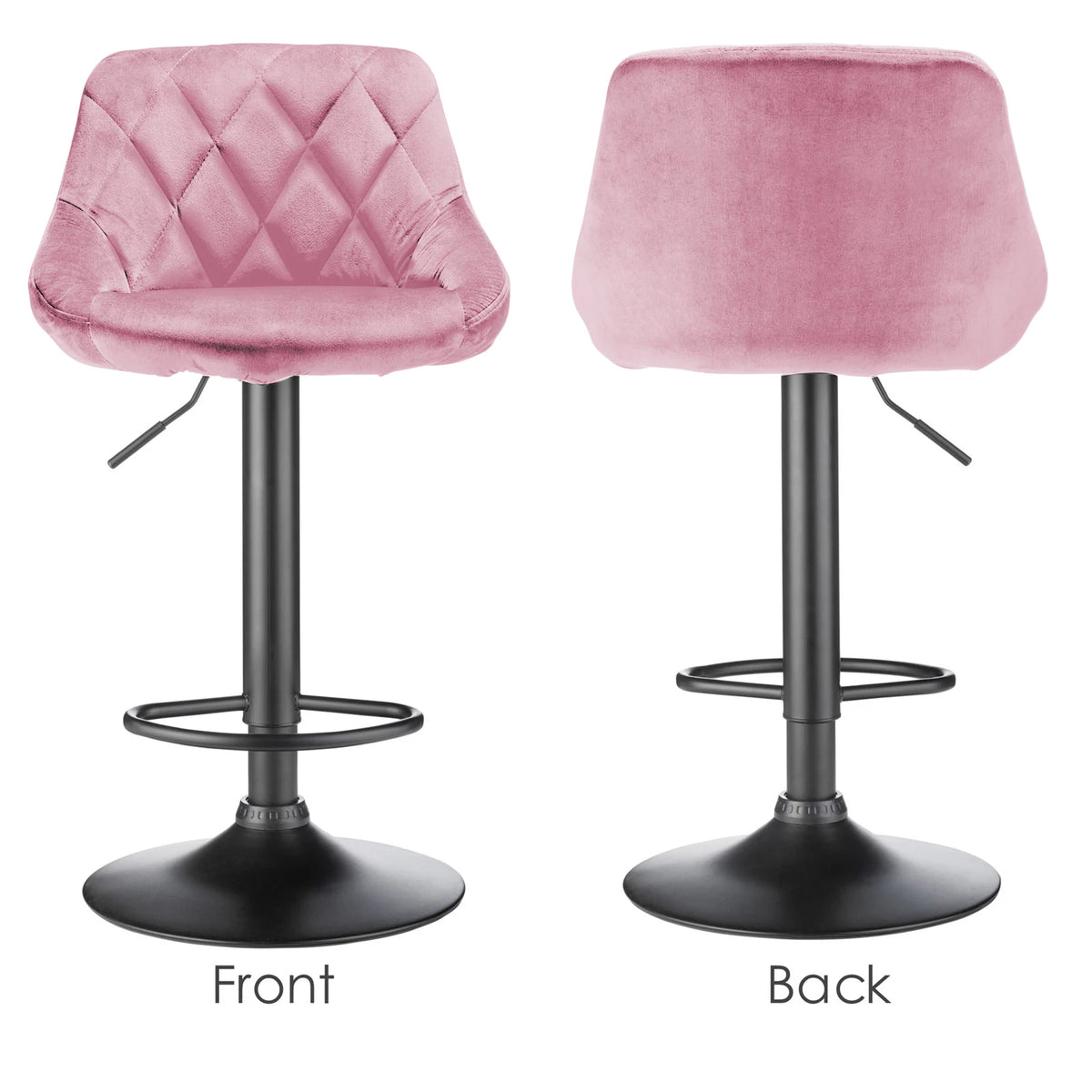 2-piece bar stool set, kitchen stool, upholstered bar stool, swivel bar stool height adjustable 85-105 cm, velvet seat, metal ba