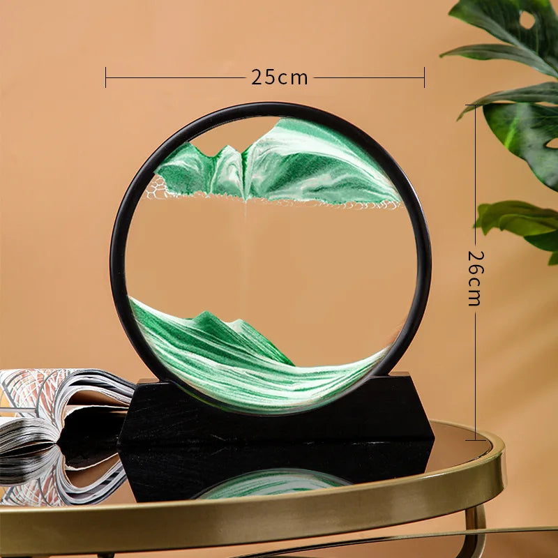 12 Inch 3D Moving Sand Art Picture Round Glass Ocean Sandscape