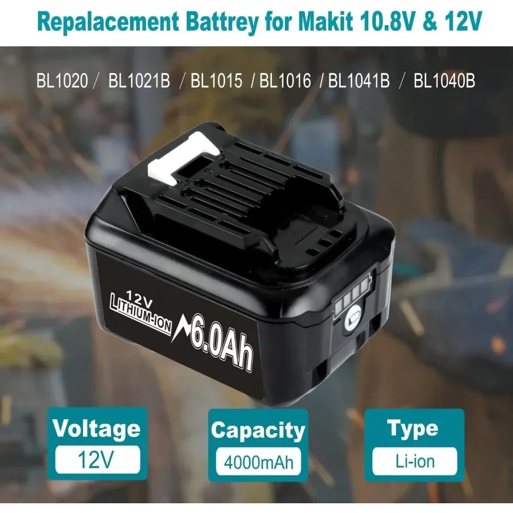 10.8V 12V 6A Rechargeable Replace Li-Ion Battery for Makita CXT 6.0Ah Slide Style BL1040 BL1040B BL1015 BL1020B BL1020 BL1016
