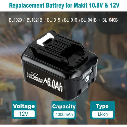 10.8V 12V 6A Rechargeable Replace Li-Ion Battery for Makita CXT 6.0Ah Slide Style BL1040 BL1040B BL1015 BL1020B BL1020 BL1016