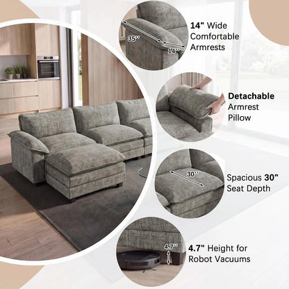 Comfy Chenille, Movable Ottoman, 30" Deep Seat, Washable Cover, Sturdy Frame, High-Density Foam, Easy Assembly, Customized