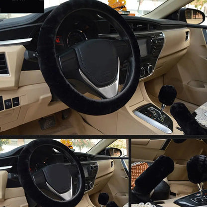 Universal Soft Warm Car Steering Wheel Cover Gearshift Handbrake Cover Plush Thick Protector Car Interior Decoration