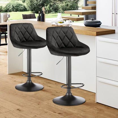 2-piece bar stool set, kitchen stool, upholstered bar stool, swivel bar stool height adjustable 85-105 cm, velvet seat, metal ba
