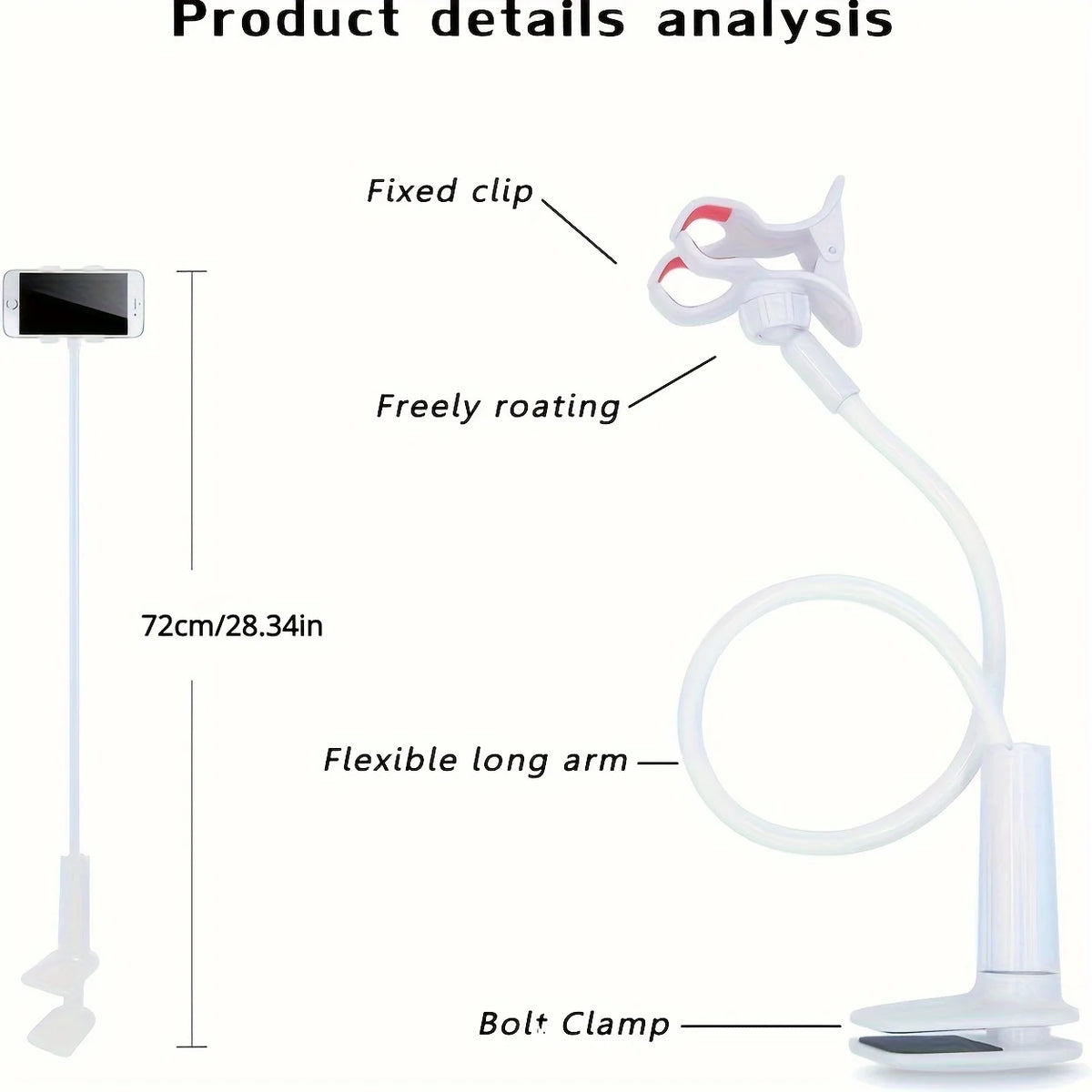 Lazy Bedside DesktopMobile Phone Clamp Bracket Flexible Long Arm