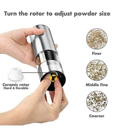 Electric Salt Pepper Grinder Set One Handed Operation Stainless Steel