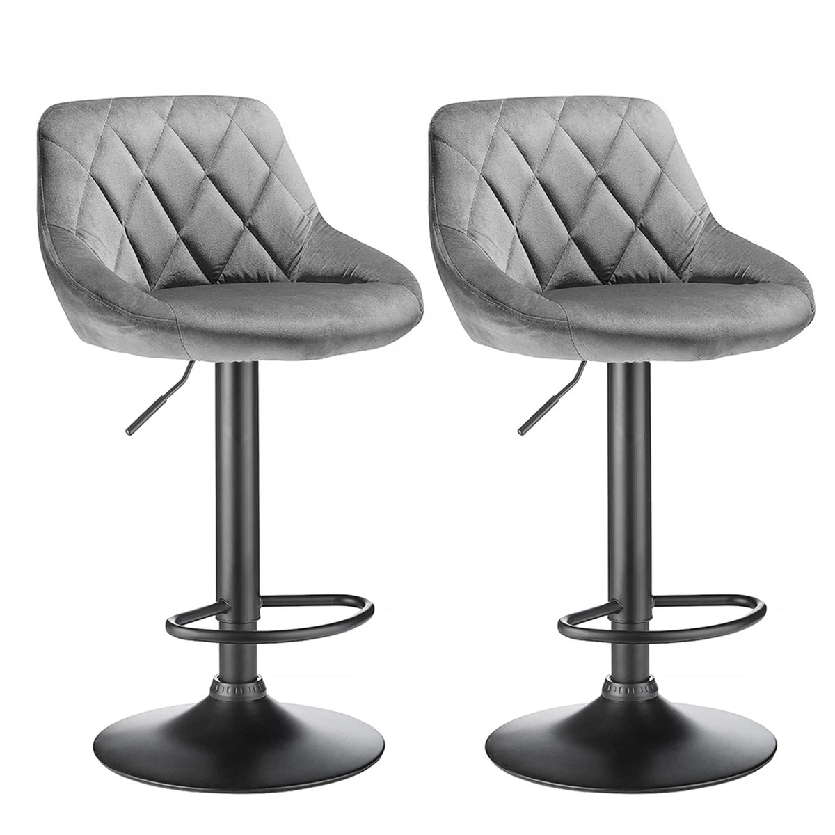 2-piece bar stool set, kitchen stool, upholstered bar stool, swivel bar stool height adjustable 85-105 cm, velvet seat, metal ba