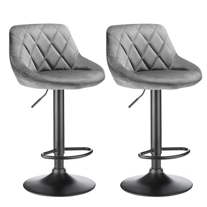 2-piece bar stool set, kitchen stool, upholstered bar stool, swivel bar stool height adjustable 85-105 cm, velvet seat, metal ba