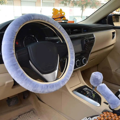 Universal Soft Warm Car Steering Wheel Cover Gearshift Handbrake Cover Plush Thick Protector Car Interior Decoration