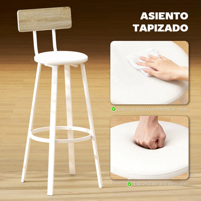 Homcom Set of 2 High Kitchen Stools with Backrest and Pu Upholstered Footrests 75.5 cm Seat