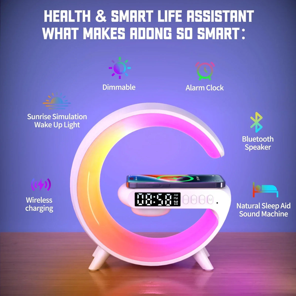 Multifunction RGB Light Bluetooth Speaker Alarm Clock 15W Wireless
