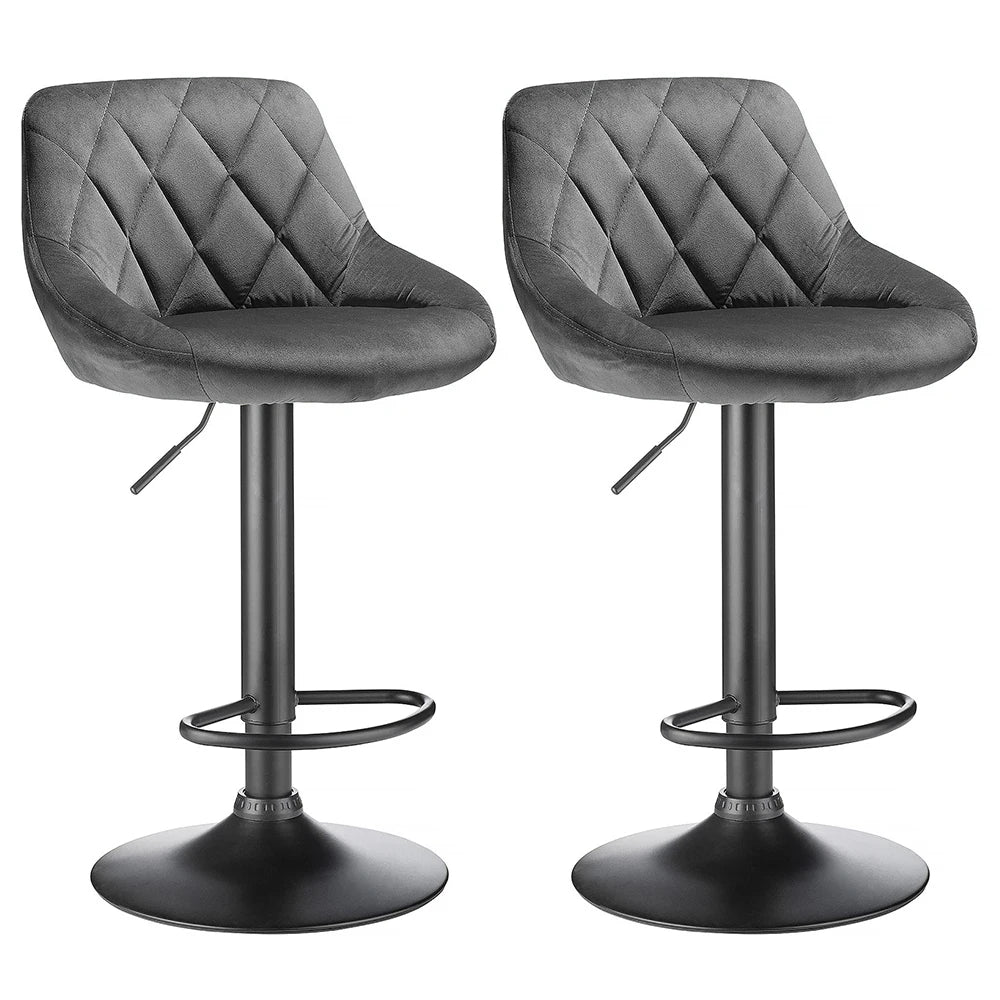 2-piece bar stool set, kitchen stool, upholstered bar stool, swivel bar stool height adjustable 85-105 cm, velvet seat, metal ba