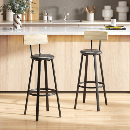 Homcom Set of 2 High Kitchen Stools with Backrest and Pu Upholstered Footrests 75.5 cm Seat