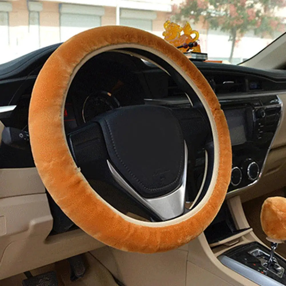 Universal Soft Warm Car Steering Wheel Cover Gearshift Handbrake Cover Plush Thick Protector Car Interior Decoration