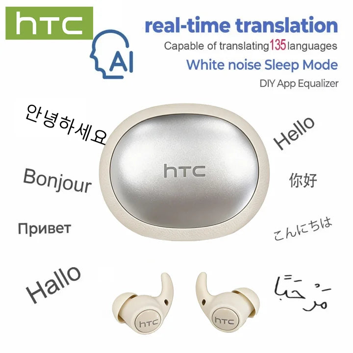HTC NE76 TWS Wireless Earbuds AI Translator Sleep Mini Invisible ENC Noise Cancelling Bluetooth 5.3 Low Latency Headphones