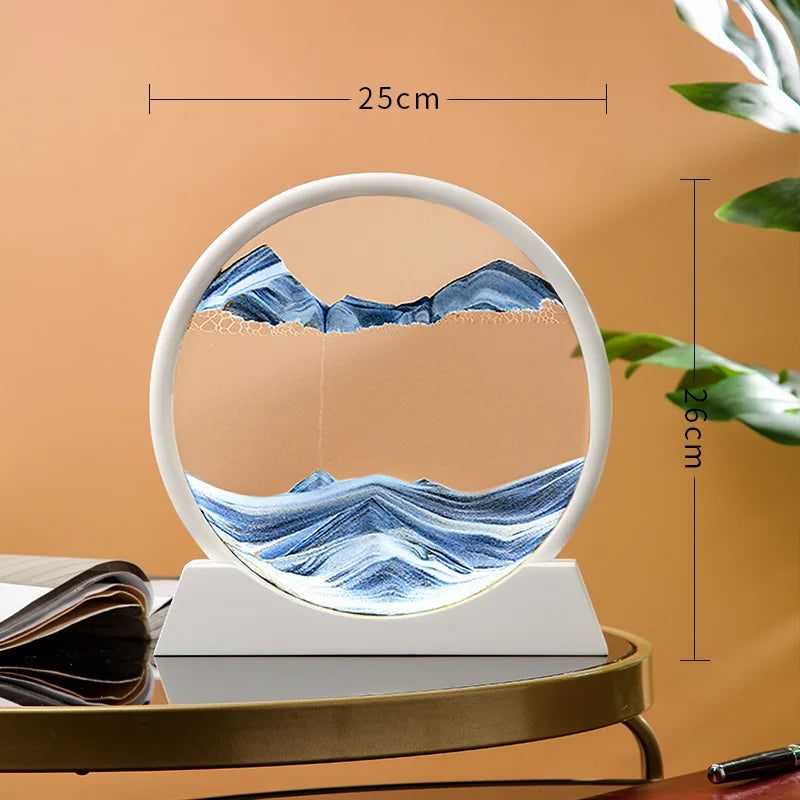 12 Inch 3D Moving Sand Art Picture Round Glass Ocean Sandscape