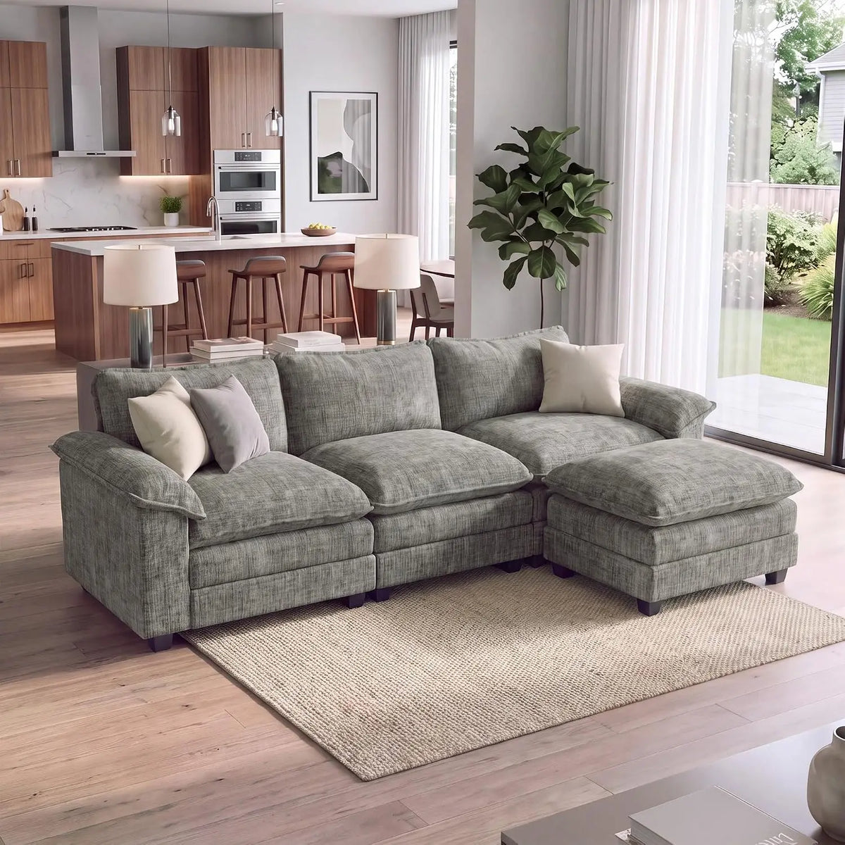 Comfy Chenille, Movable Ottoman, 30" Deep Seat, Washable Cover, Sturdy Frame, High-Density Foam, Easy Assembly, Customized