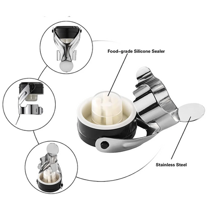 Champagne&Wine Bottle Stoppers Stainless Steel , Leak Proof Keep Reusable Saver, Cork Suitable 4 Pack Silver