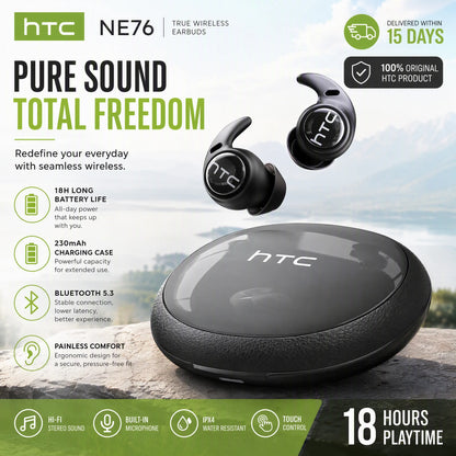 HTC NE76 TWS Wireless Earbuds AI Translator Sleep Mini Invisible ENC Noise Cancelling Bluetooth 5.3 Low Latency Headphones